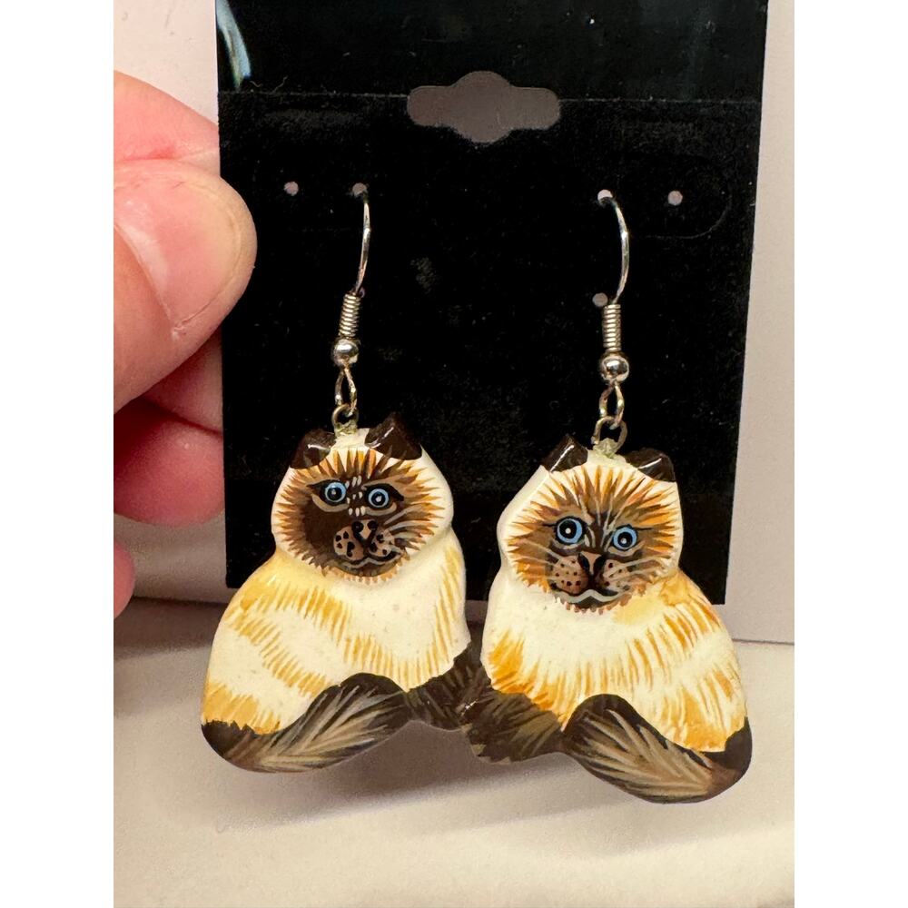 Siamese Himalayan Cat Dangle Earrings Handmade by Stefano Bali Artisans Ceramic